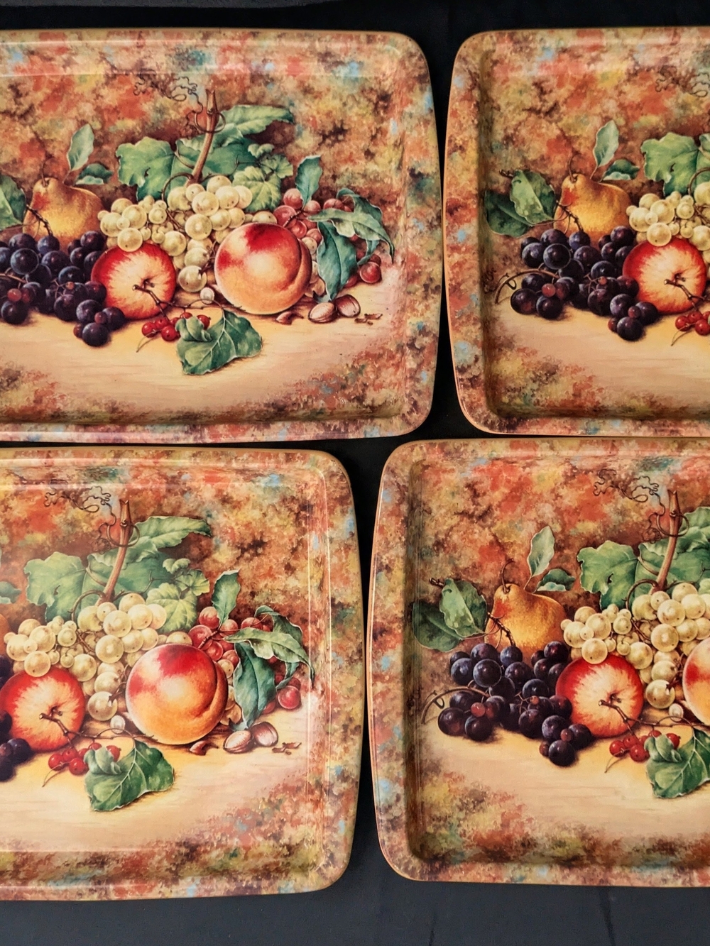 Vintage Daher Decorated Ware Small Metal Snack Trays Set of 8 Fruit Motif